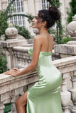 Schede korset strapless lange groene bruidsmeisjesjurk met split