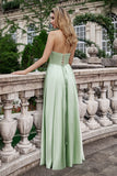 Groene A Line Geplooide Strapless Keyhole Maxi Bruidsmeisje Jurk Met Split