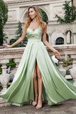 Groene A Line Geplooide Strapless Keyhole Maxi Bruidsmeisje Jurk Met Split