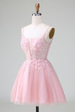 Prinses Blush Applique Tule A Line Korte Homecoming Jurk