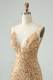 Sprankelende gouden Bodycon Spaghetti Strap korte Homecoming jurk met pailletten