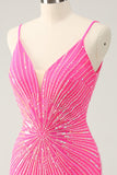 Spaghetti Bandjes Fuchsia Bodycon Homecoming Jurk met pailletten