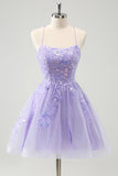 Leuke Glitter Blauwe A Line Pailletten Korte Homecoming Jurk met Appliques