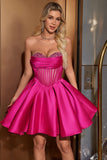 Leuke A Line Sweetheart Corset Fuchsia Homecoming Jurk met Kralen