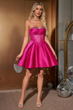 Leuke A Line Sweetheart Corset Fuchsia Homecoming Jurk met Kralen