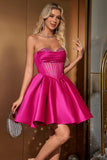 Leuke A Line Sweetheart Corset Fuchsia Homecoming Jurk met Kralen