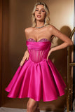 Leuke A Line Sweetheart Corset Fuchsia Homecoming Jurk met Kralen