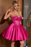 Leuke A Line Sweetheart Corset Fuchsia Homecoming Jurk met Kralen