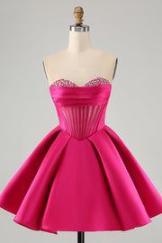 Leuke Fuchsia A Line Sweetheart korset Homecoming jurk met kralen