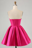 Leuke A Line Sweetheart Corset Fuchsia Homecoming Jurk met Kralen