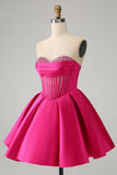 Leuke Fuchsia A Line Sweetheart korset Homecoming jurk met kralen