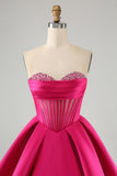 Leuke Fuchsia A Line Sweetheart korset Homecoming jurk met kralen