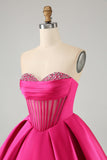 Leuke Fuchsia A Line Sweetheart korset Homecoming jurk met kralen