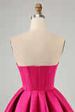 Leuke Fuchsia A Line Sweetheart korset Homecoming jurk met kralen