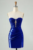 Sprankelende Navy Bodycon Strapless Hollow Out Homecoming Jurk met Kant