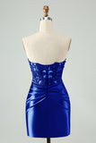 Sprankelende Navy Bodycon Strapless Hollow Out Homecoming Jurk met Kant