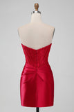 Sparky Red Bodycon Strapless Korte Homecoing Jurk met Kralen