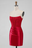 Sparky Red Strapless Bodycon Korte Homecoing Jurk met Kant