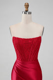 Sparky Red Strapless Bodycon Korte Homecoing Jurk met Kant