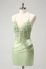 Afbeelding in Gallery-weergave laden, Glitter groene spaghettibandjes kralen appliques strak korset Homecoming jurk