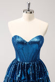 Peacock Blue A Line Strapless Korset Gelaagde Korte Homecoming Jurk