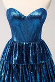 Peacock Blue A Line Strapless Korset Gelaagde Korte Homecoming Jurk