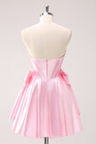 Roze A Line Strapless Korset Kralen Homecoming Jurk met strikken