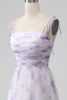 Afbeelding in Gallery-weergave laden, Lavendel bloem Spaghetti bandjes een lijn lange bruidsmeisje jurk met split