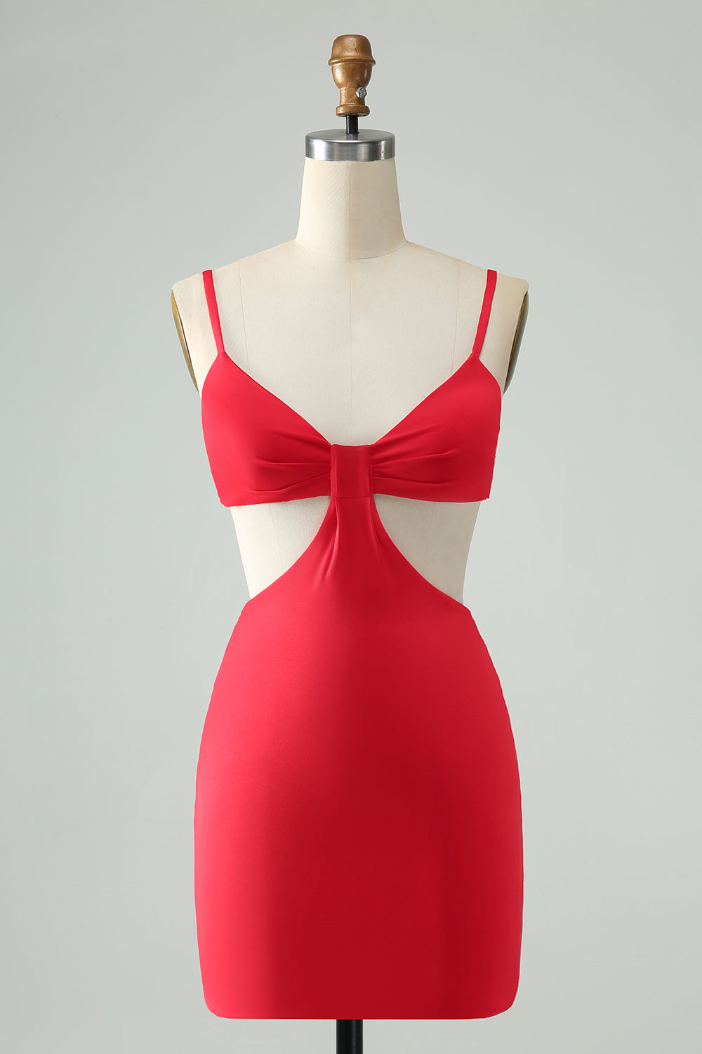 Rode strakke spaghettibandjes holle uit korte Homecoming jurk