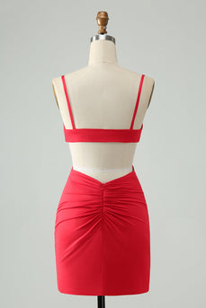 Rode strakke spaghettibandjes holle uit korte Homecoming jurk