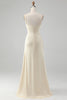 Afbeelding in Gallery-weergave laden, Champagne schede een schouder lange bruidsmeisje jurk met split