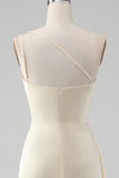 Champagne One Shoulder Schede Lange Bruidsmeisjesjurk Met Split