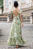 Afbeelding in Gallery-weergave laden, Groene Bloem A Line V-hals Backless Bruiloft Party Guest Dress met korte mouwen