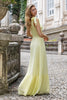 Afbeelding in Gallery-weergave laden, Gele A Line One Shoulder Lange Bruiloft Partij Guest Dress met Split