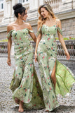 Groene Grote Bloem Zeemeermin Korset Print Maxi Bruiloft Feest Gast Jurk