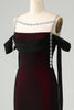 Afbeelding in Gallery-weergave laden, Sprankelende zwarte rode zeemeermin koude schouder lange bruidsmeisje jurk