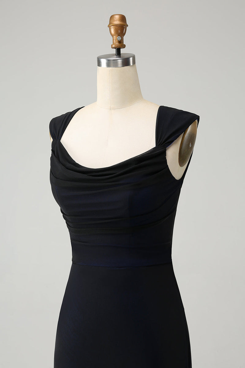 Afbeelding in Gallery-weergave laden, Zwart Blauwe Zeemeermin Cowl hals lange bruidsmeisje jurk