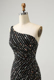 Glitter Black One Shouder Strakke Korte Homecoming Jurk met Kralen