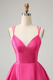 Fuchsia A Line Spaghettibandjes Backless Korte Schattige Homecoming Jurk