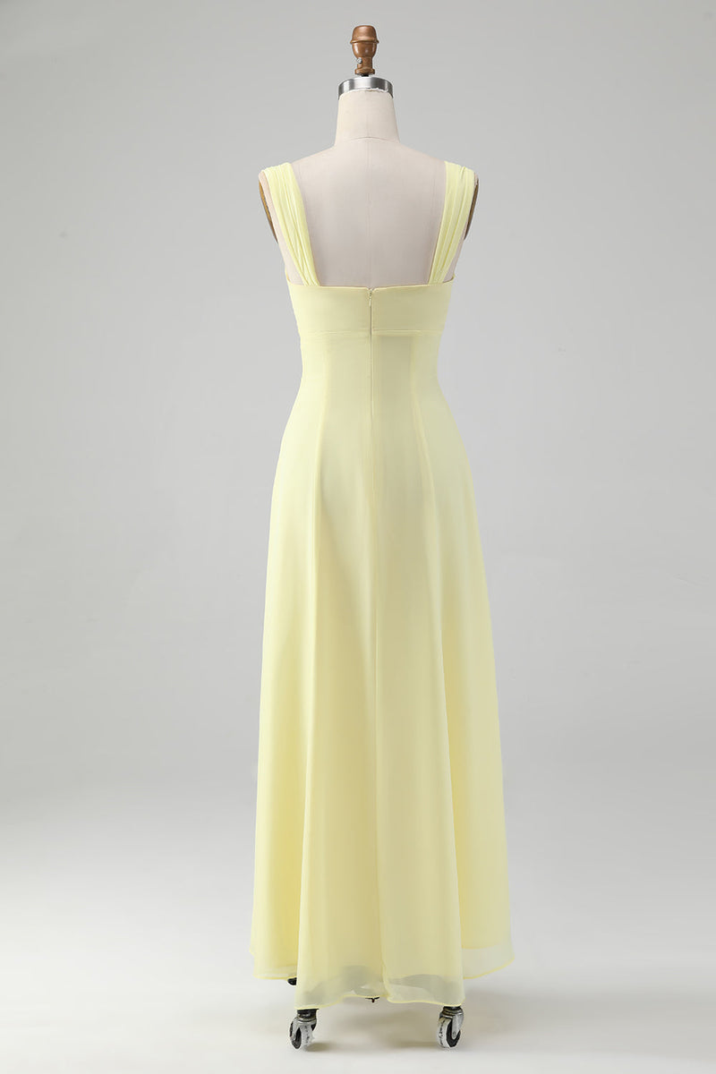 Afbeelding in Gallery-weergave laden, Citroen geel sleutelgat A lijn lange bruidsmeisje jurk