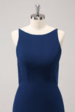 Navy Cowl Back A-Line Lange Bruidsmeisjesjurk