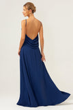 Navy zeemeermin Backless chiffon lange bruidsmeisjesjurk