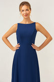 Navy zeemeermin Backless chiffon lange bruidsmeisjesjurk