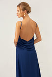 Navy zeemeermin Backless chiffon lange bruidsmeisjesjurk