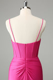 Fuchsia Bodycon Spaghettibandjes Satijnen Homecoming Jurk