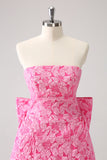 Fuchsia A Line Bloemen Strapless Korte Homecoming Jurk Met Strik