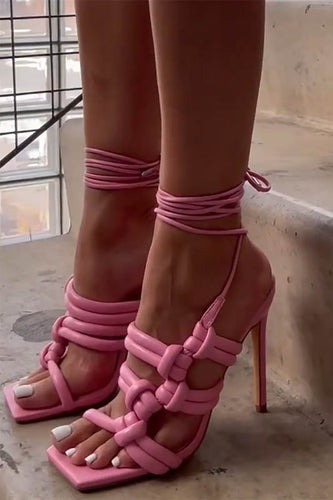 Roze Enkelbandjes Stiletto Hoge Hakken Sandalen