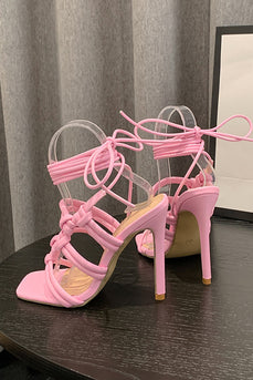 Roze Enkelbandjes Stiletto Hoge Hakken Sandalen