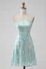 Afbeelding in Gallery-weergave laden, Mint A-lijn pailletten korte Homecoming-jurk met vetersluiting op de rug