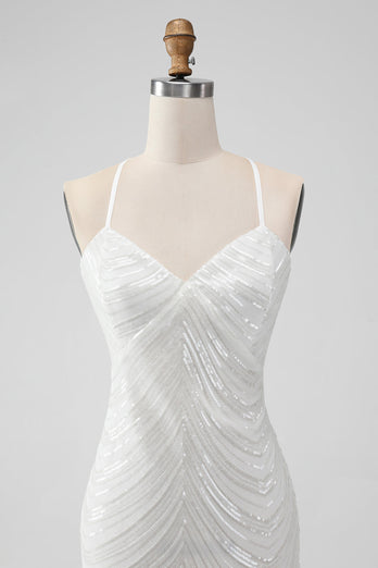 Witte pailletten Bodycon korte Homecoming jurk met kriskras rug